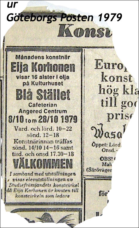 annons om Eijas utställning på Blå Stället, 1979