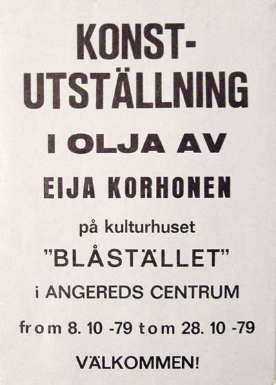 annons om Eijas utställning på Blå Stället, 1979